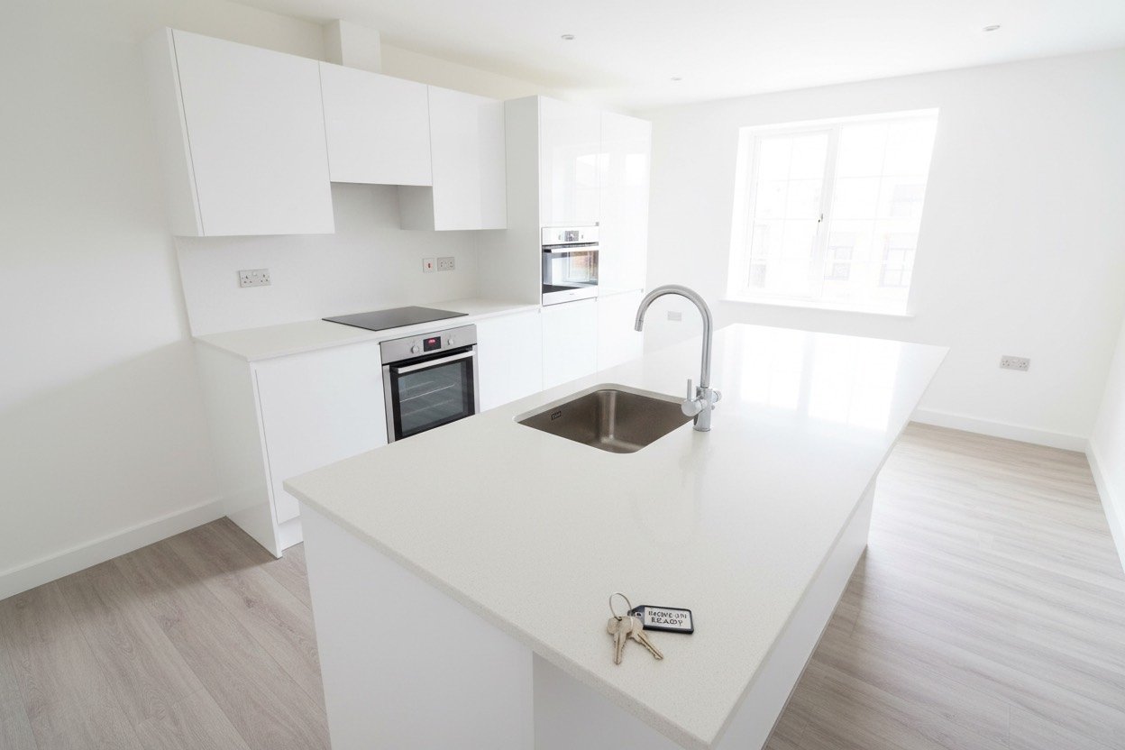 Sparkling clean empty rental kitchen after end of tenancy deep clean